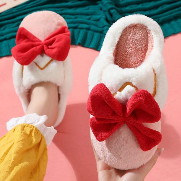 Cute Bow Knot Plush Slippers - Modakawa modakawa