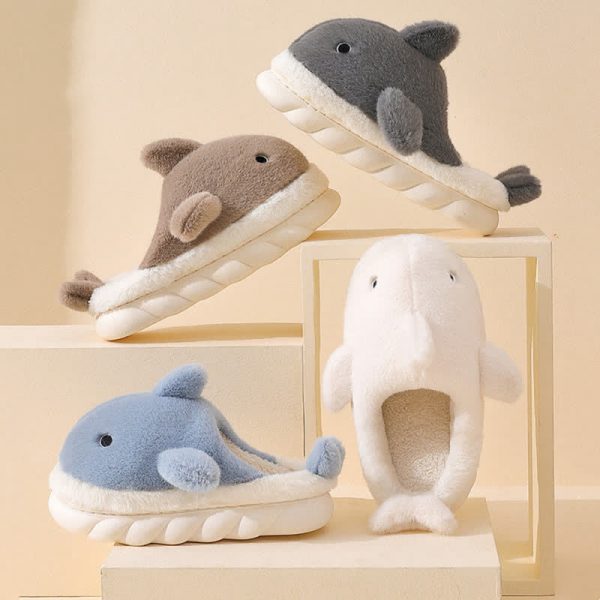 Girlfriend Boyfriend Cartoon Whale Plush Slippers - Modakawa modakawa