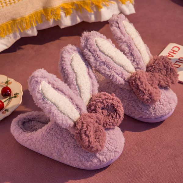 Rabbit Ears Bow Knot Plush Slippers - Modakawa modakawa