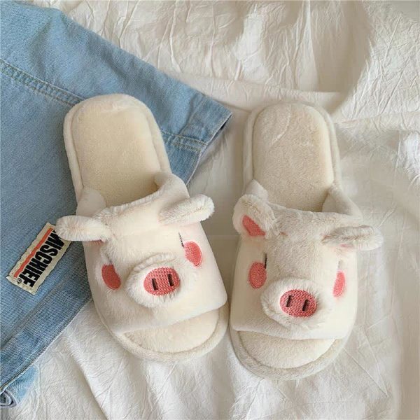 Cute Cartoon Piggy Plush Slippers - Modakawa Modakawa