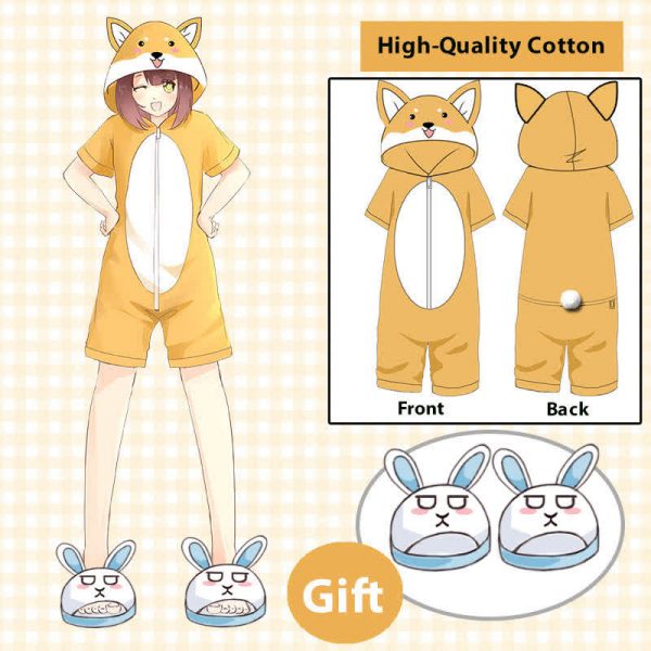 Cute Cartoon One-Piece Jumpsuit Pajamas With Slippers - Modakawa Modakawa