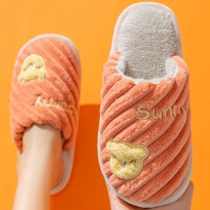 Cute Bear Letters Plush Slippers - Modakawa Modakawa