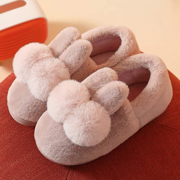 Rabbit Ears Plush Fur Pom Pom Slippers - Modakawa Modakawa