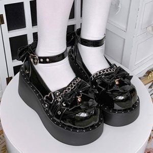 Bow Knot Chain Lolita Mary Janes Shoes - Modakawa modakawa