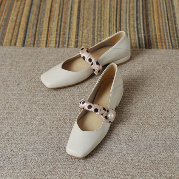 Vintage Pearl Square Toe Mary Janes Flats Shoes - Modakawa Modakawa