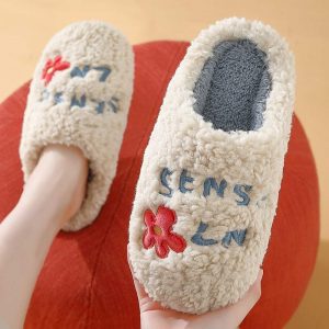 Flower Letters Plush Slippers - Modakawa Modakawa