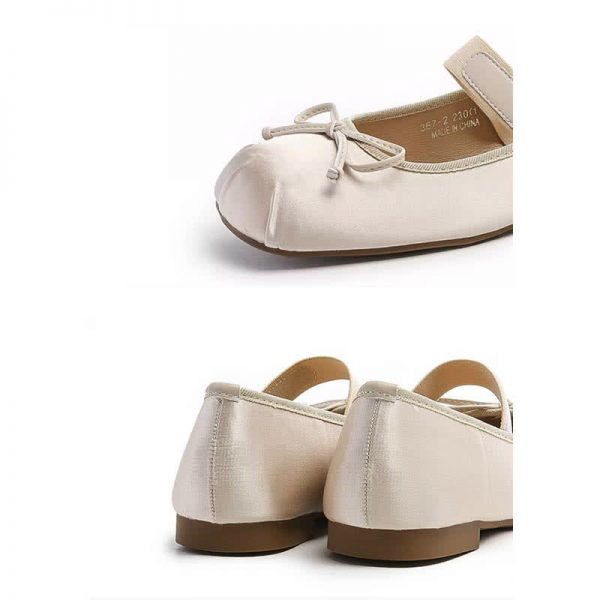 Sqaure Toe Bowknot Satin Mary Janes Flats Shoes - Modakawa modakawa