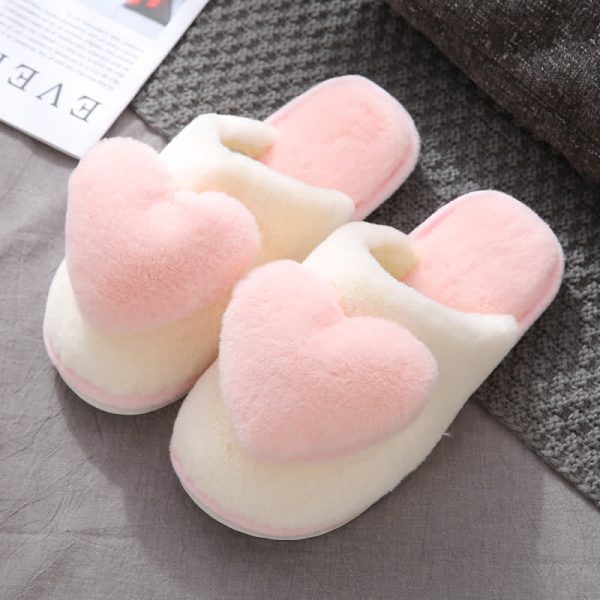 Love Heart Pattern Plush Slippers - Modakawa modakawa