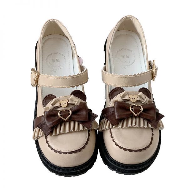 Bow Knot Button Bear Platform Lolita Shoes - Modakawa modakawa