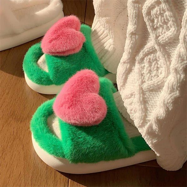 Cute Love Heart 3D Decor Plush Slippers - Modakawa Modakawa