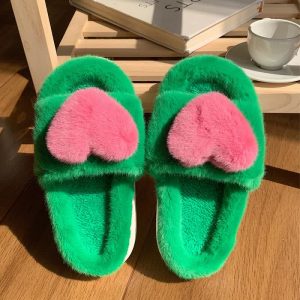 Cute Love Heart 3D Decor Plush Slippers - Modakawa Modakawa