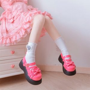 Cartoon Bear Polka Dot Bow Knot Platform Lolita Shoes - Modakawa modakawa