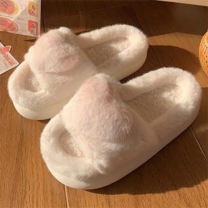 Cute Love Heart 3D Decor Plush Slippers - Modakawa Modakawa