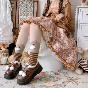 Platform Bow Knot Plush Lolita Mary Janes Shoes - Modakawa Modakawa