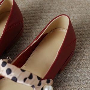 Vintage Pearl Square Toe Mary Janes Flats Shoes - Modakawa Modakawa