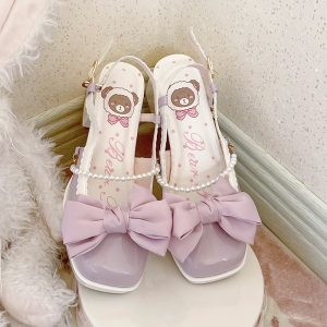 Bow Knot Mary Janes Lolita High-heeled Sandals - Modakawa Modakawa