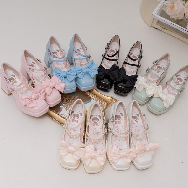 Bow Knot Mary Janes Lolita High-heeled Shoes - Modakawa Modakawa