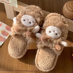 Lovely Cartoon Sheep Plush Slippers - Modakawa Modakawa