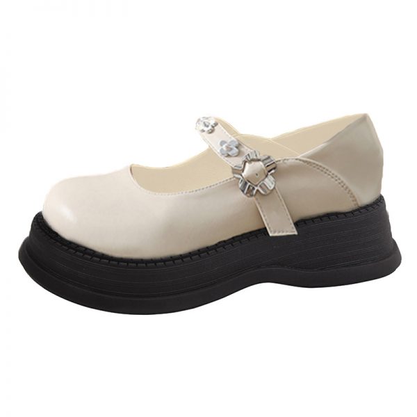 Pure Color Round Toe Mary Janes Shoes - Modakawa Modakawa