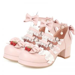 Lace Bow Lolita Kitten Heel Mary Janes Shoes - Modakawa Modakawa