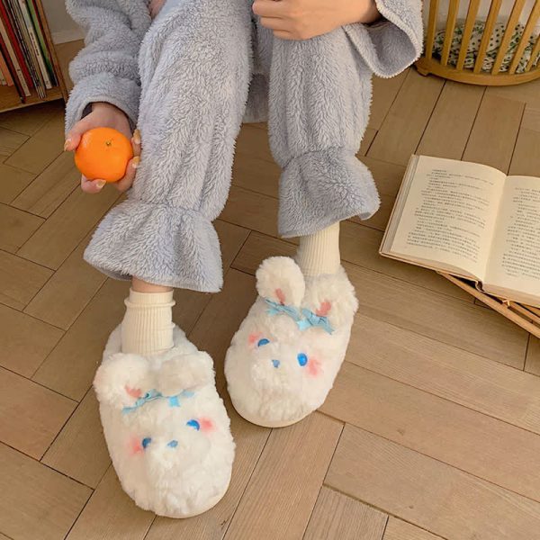 Cute Bow Knot Cartoon Bunny Plush Slippers - Modakawa Modakawa