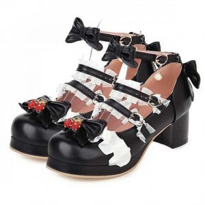 Lace Bow Lolita Kitten Heel Mary Janes Shoes - Modakawa Modakawa