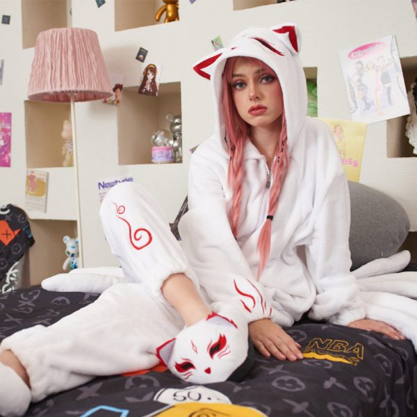 Nine-tailed Fox Plush Pajamas With Slippers Hooded Winter Sleepwear - Modakawa Modakawa