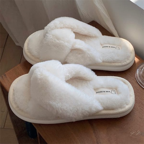 Pure Color Cross Casual Plush Slippers - Modakawa Modakawa