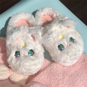 Cute Cartoon Moon Kitty Plush Slippers - Modakawa Modakawa