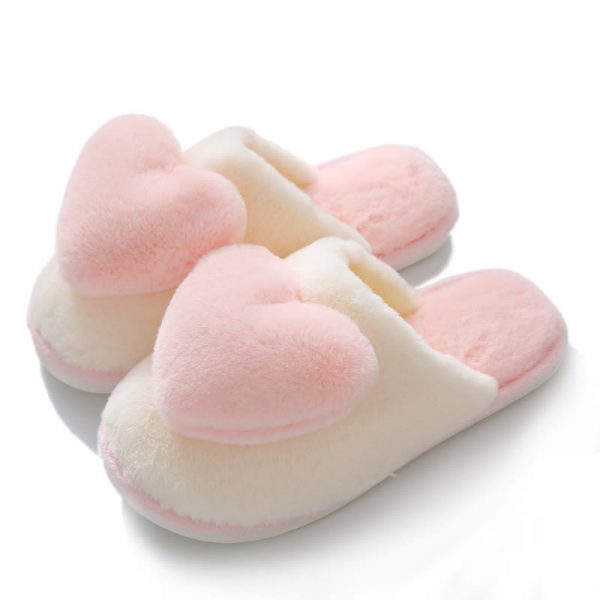 Love Heart Pattern Plush Slippers - Modakawa modakawa