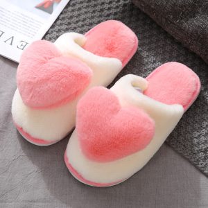 Love Heart Pattern Plush Slippers - Modakawa modakawa