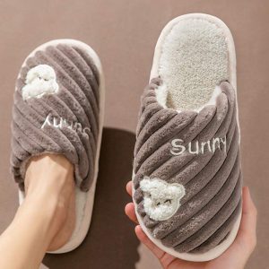 Cute Bear Letters Plush Slippers - Modakawa Modakawa