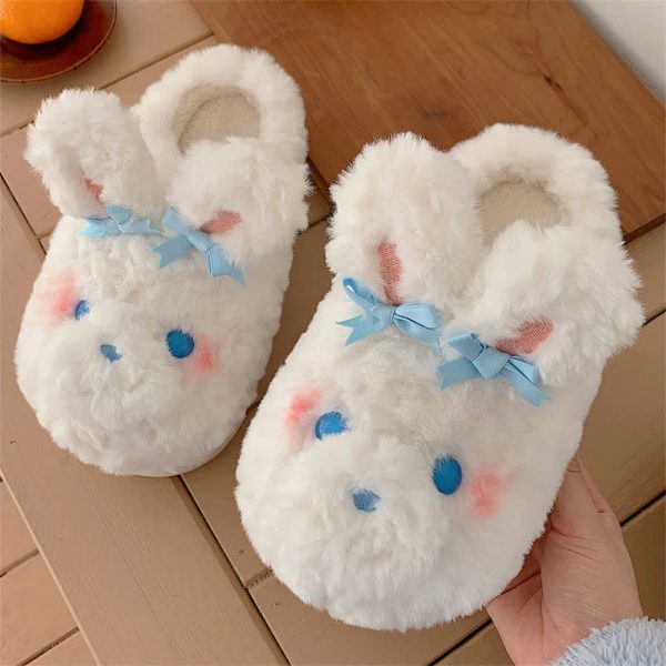 Cute Bow Knot Cartoon Bunny Plush Slippers - Modakawa Modakawa