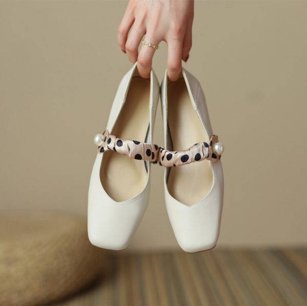 Vintage Pearl Square Toe Mary Janes Flats Shoes - Modakawa Modakawa