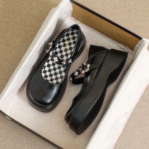 Pure Color Round Toe Mary Janes Shoes - Modakawa Modakawa