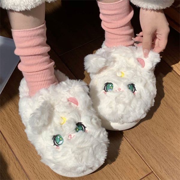 Cute Cartoon Moon Kitty Plush Slippers - Modakawa Modakawa